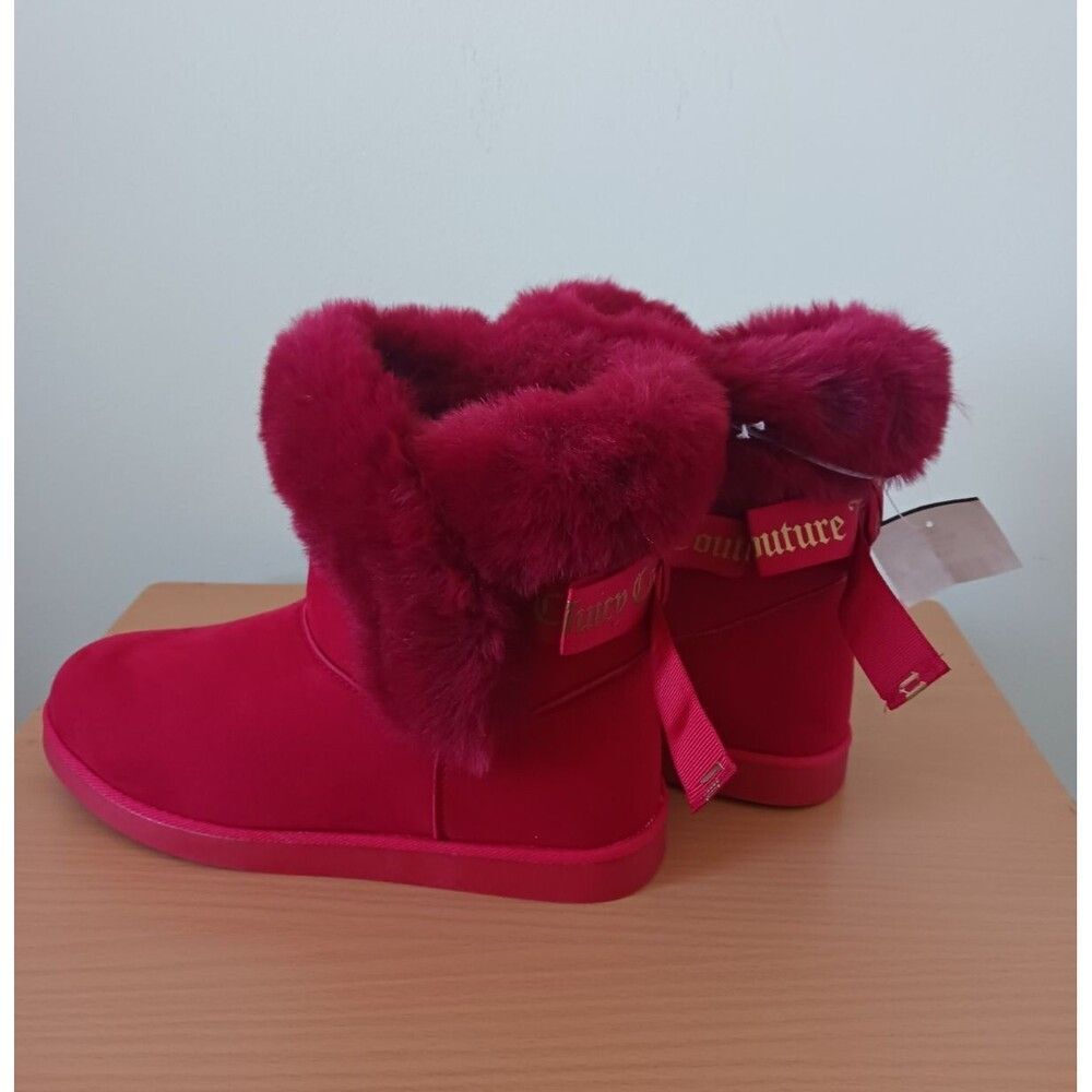 Juicy Couture King2 Snow Boots Women 8 Red Suede Faux Fur Ankle New